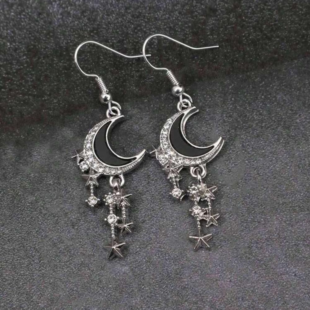 🖤🌙Handmade Crescent Moon Black Sterling Silver Plated Drop Earrings 🖤🌙